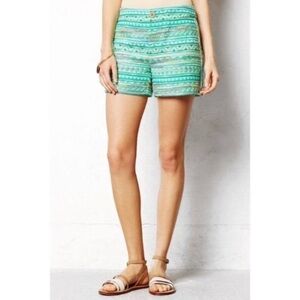 Anthropologie Shorts Womens 0 Green Teal Rainbow Aztec Embroidery Bohemian